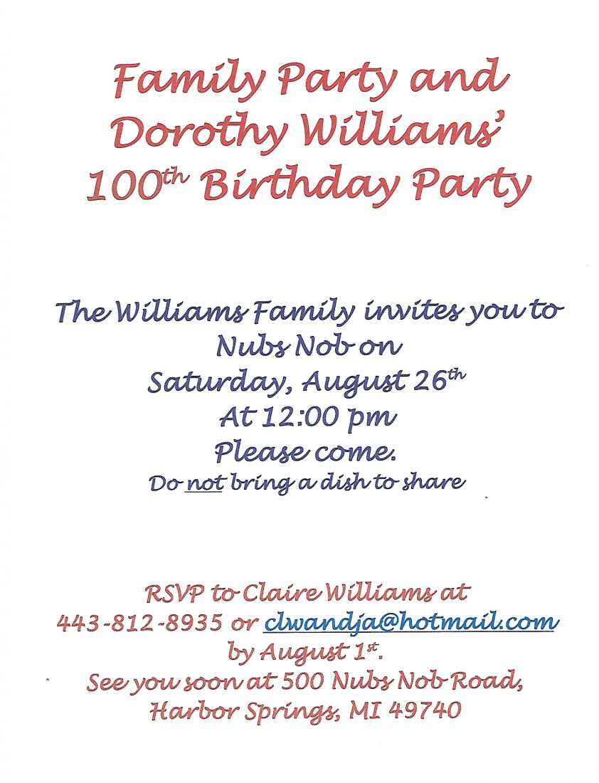 Flyer for Dorothy's 100th birthday celebration