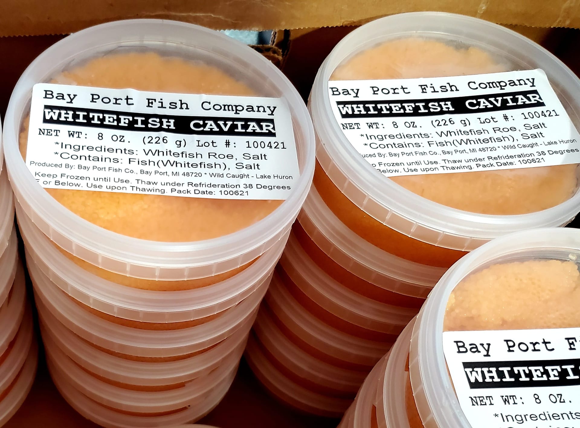 Frozen whitefish caviar jar